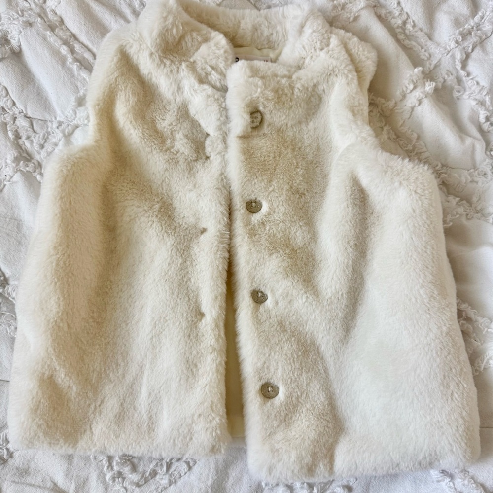 Kids Cream Faux Fur Vest